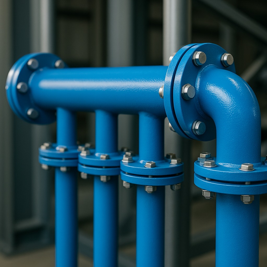 Tuyauterie acier — thermolaquage bleu, finition brillante